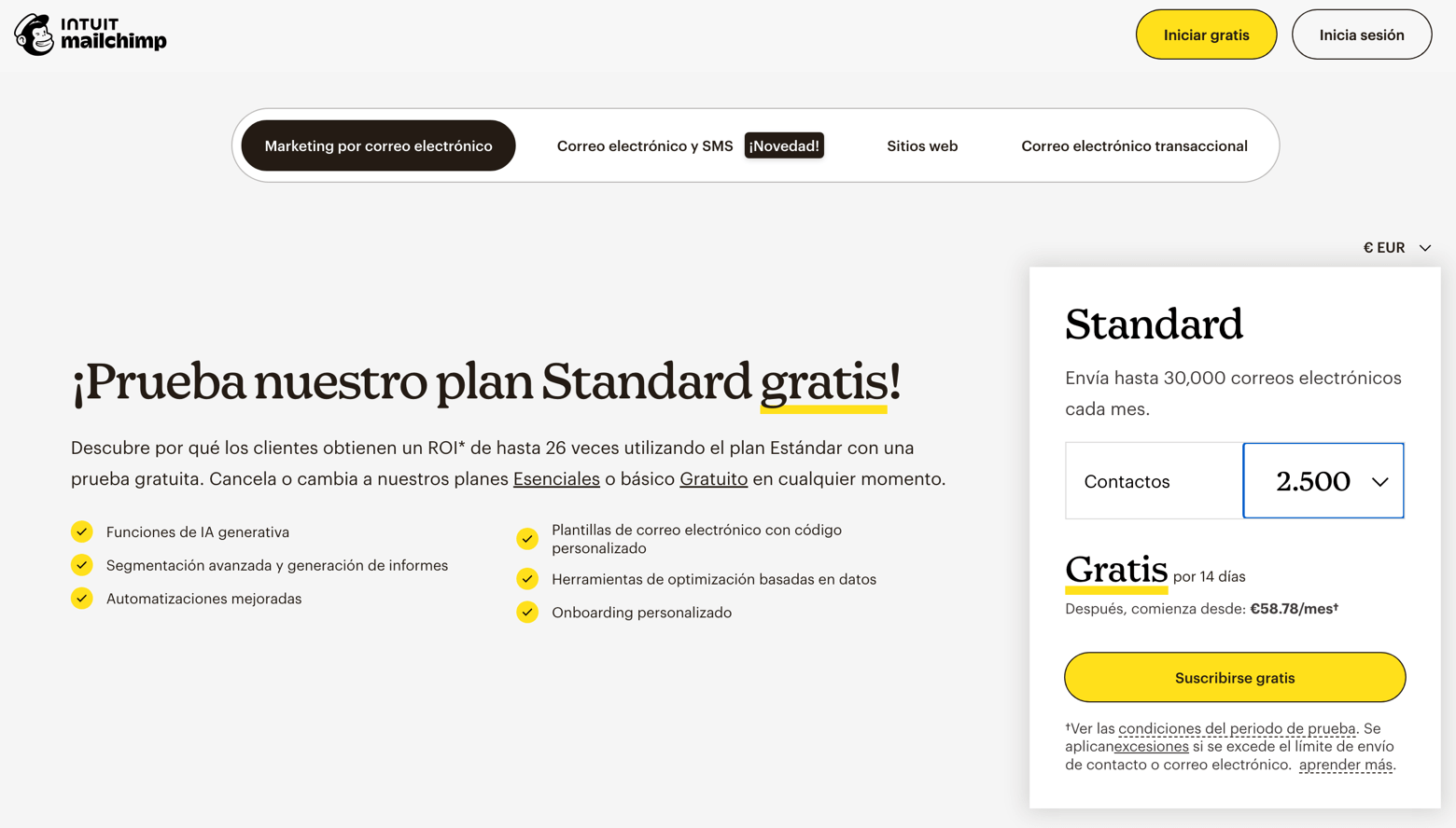 Los precios de Mailchimp