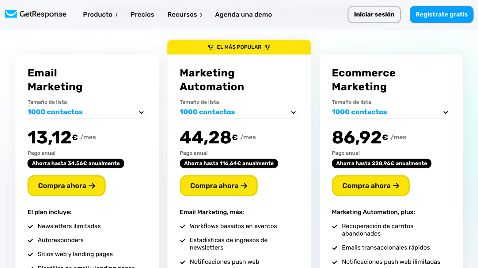 Plataforma de email marketing para empresas de GetResponse