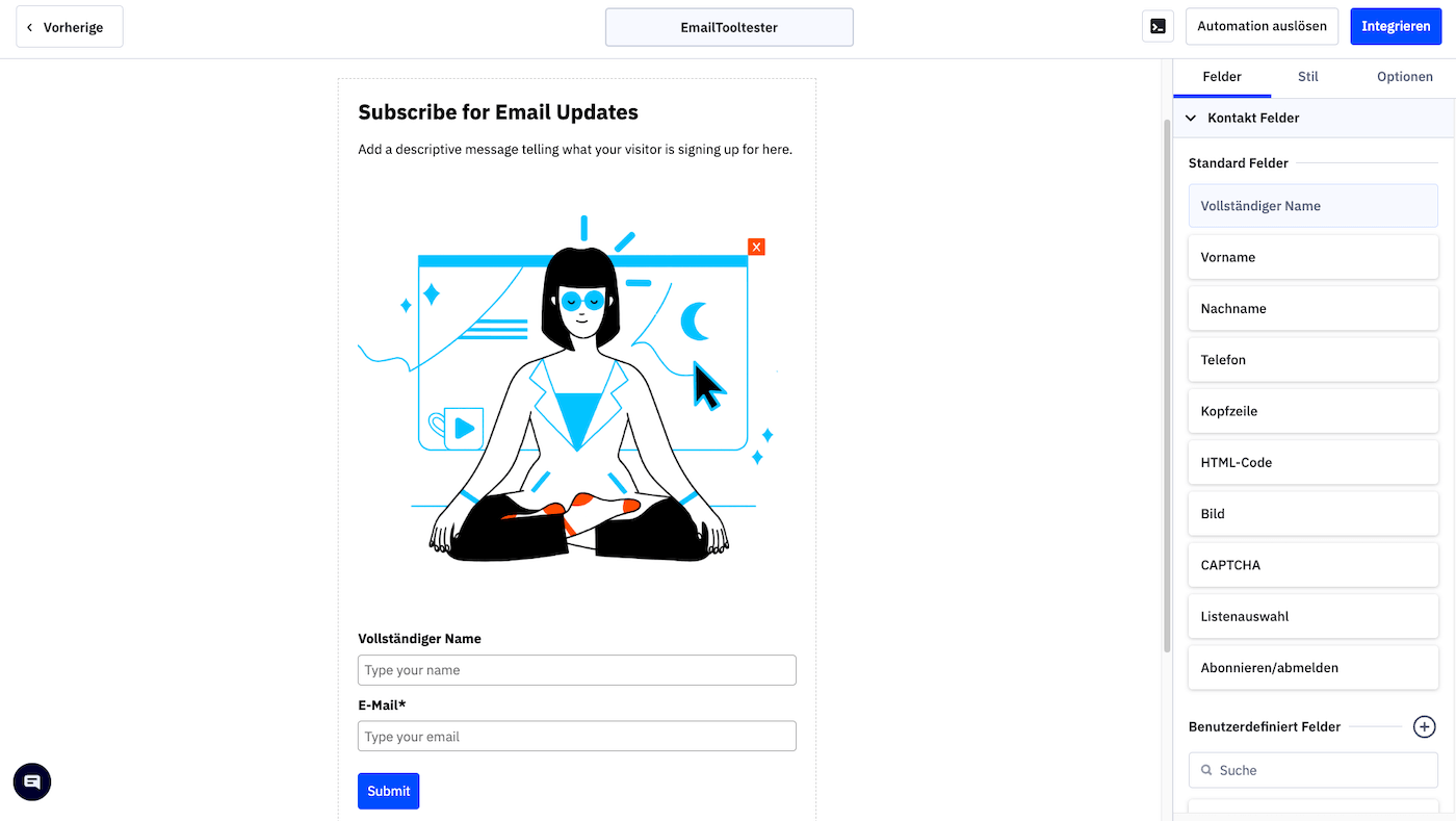 activecampaign formular editor