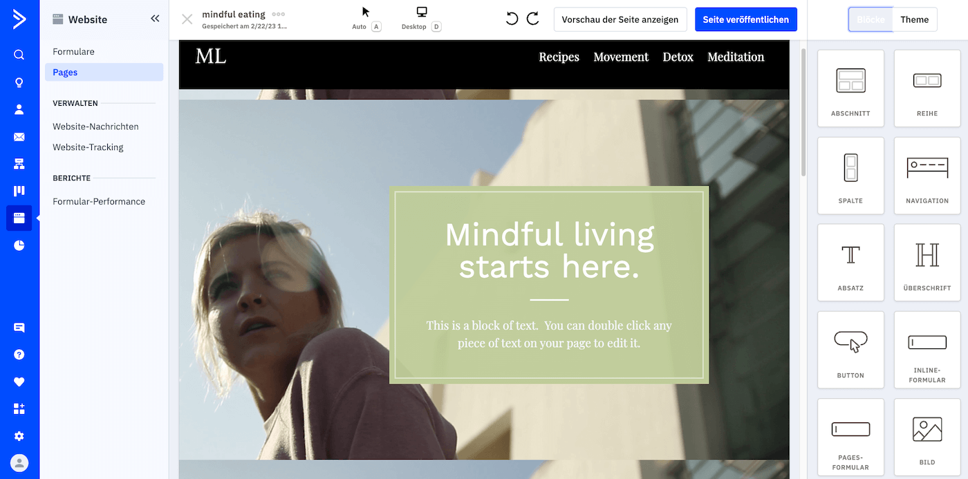 activecampaign landingpage editor