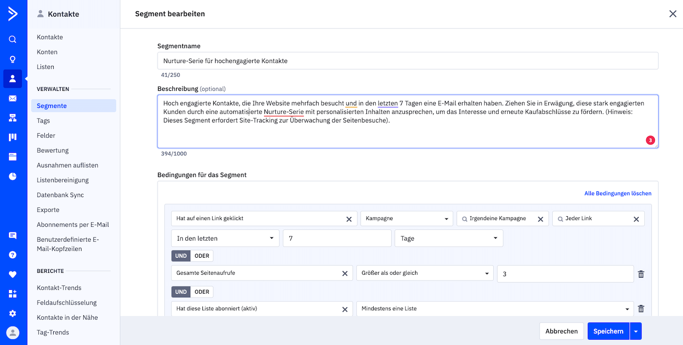 activecampaign segmente erstellen