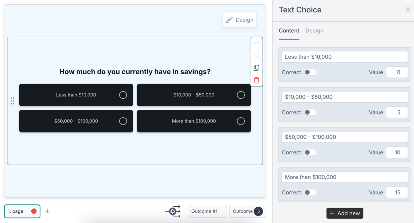 Adding quiz scoring in Involve.me