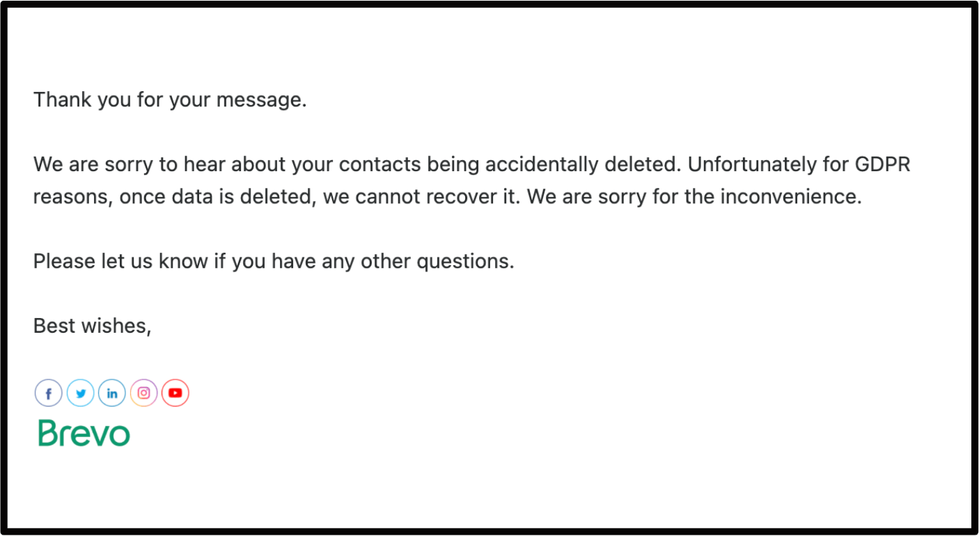 brevo email list deletion 