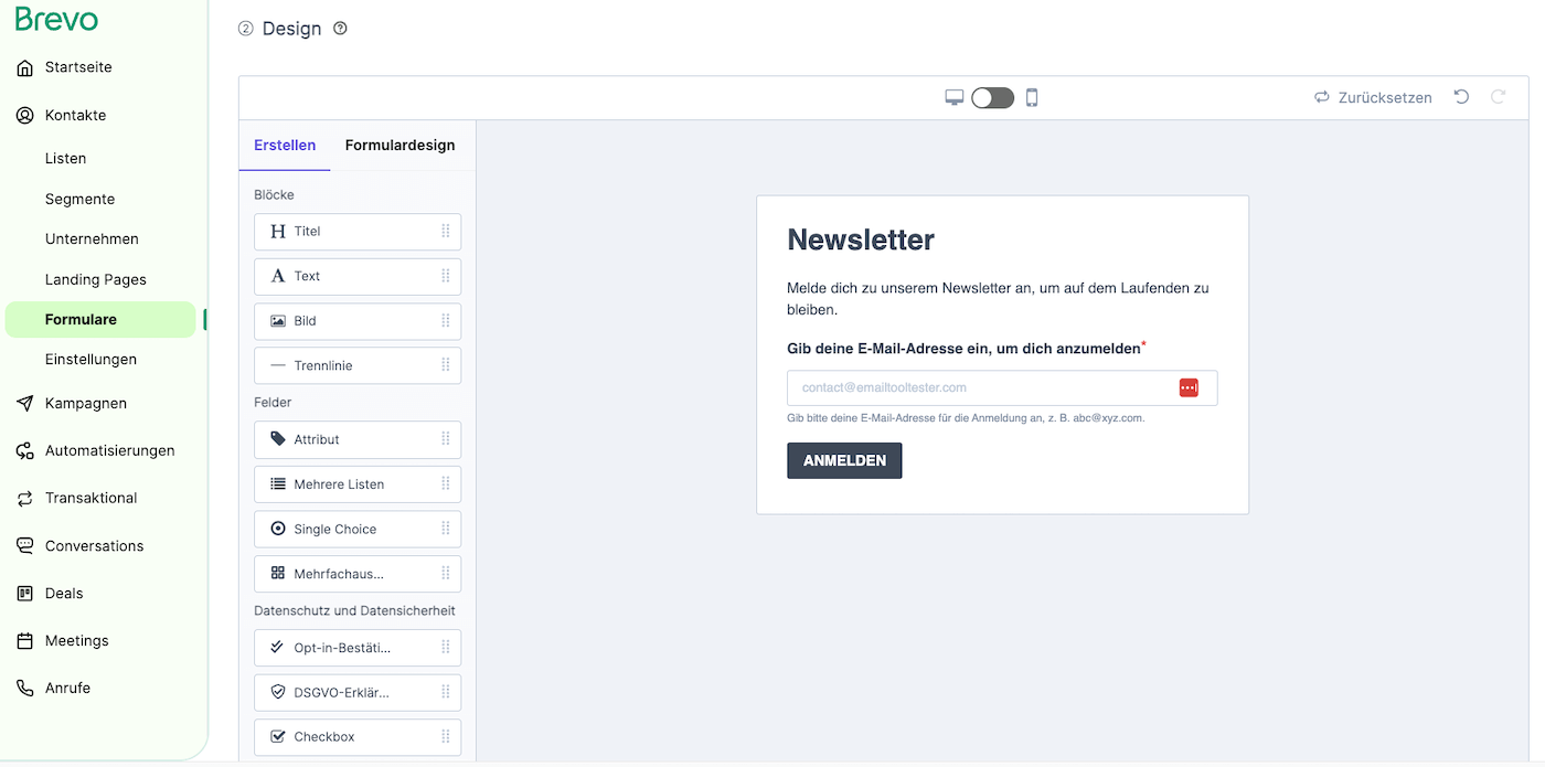brevo formular editor