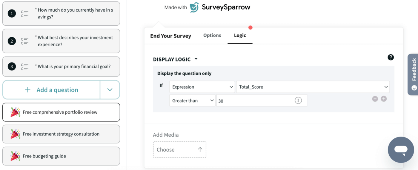 Calculating quiz scores in SurveySparrow