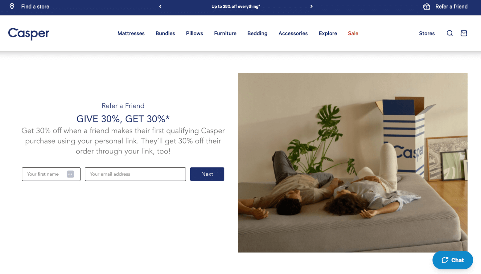 Casper referral landing page