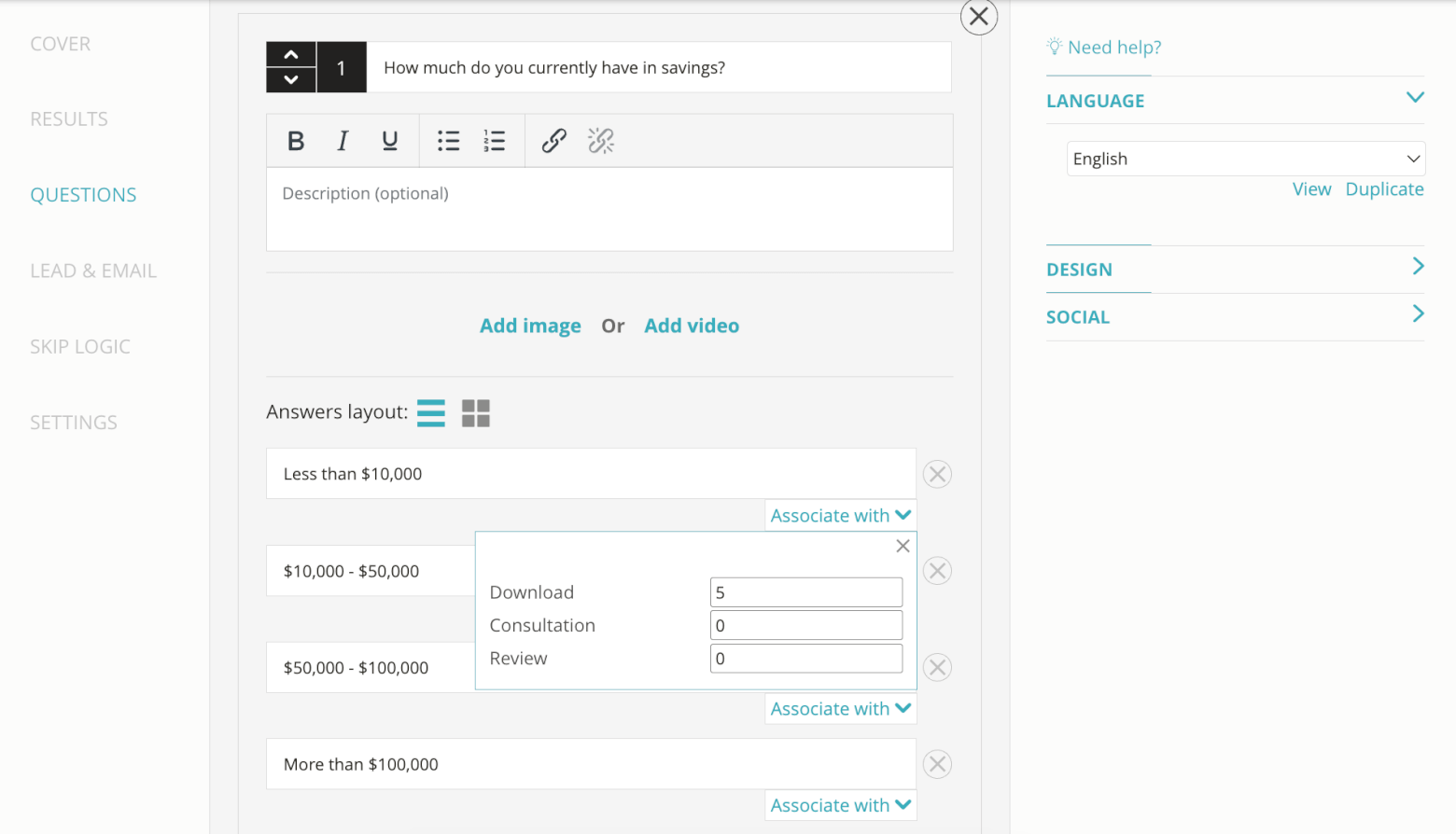 Configuring quiz scoring in Opinion Stage