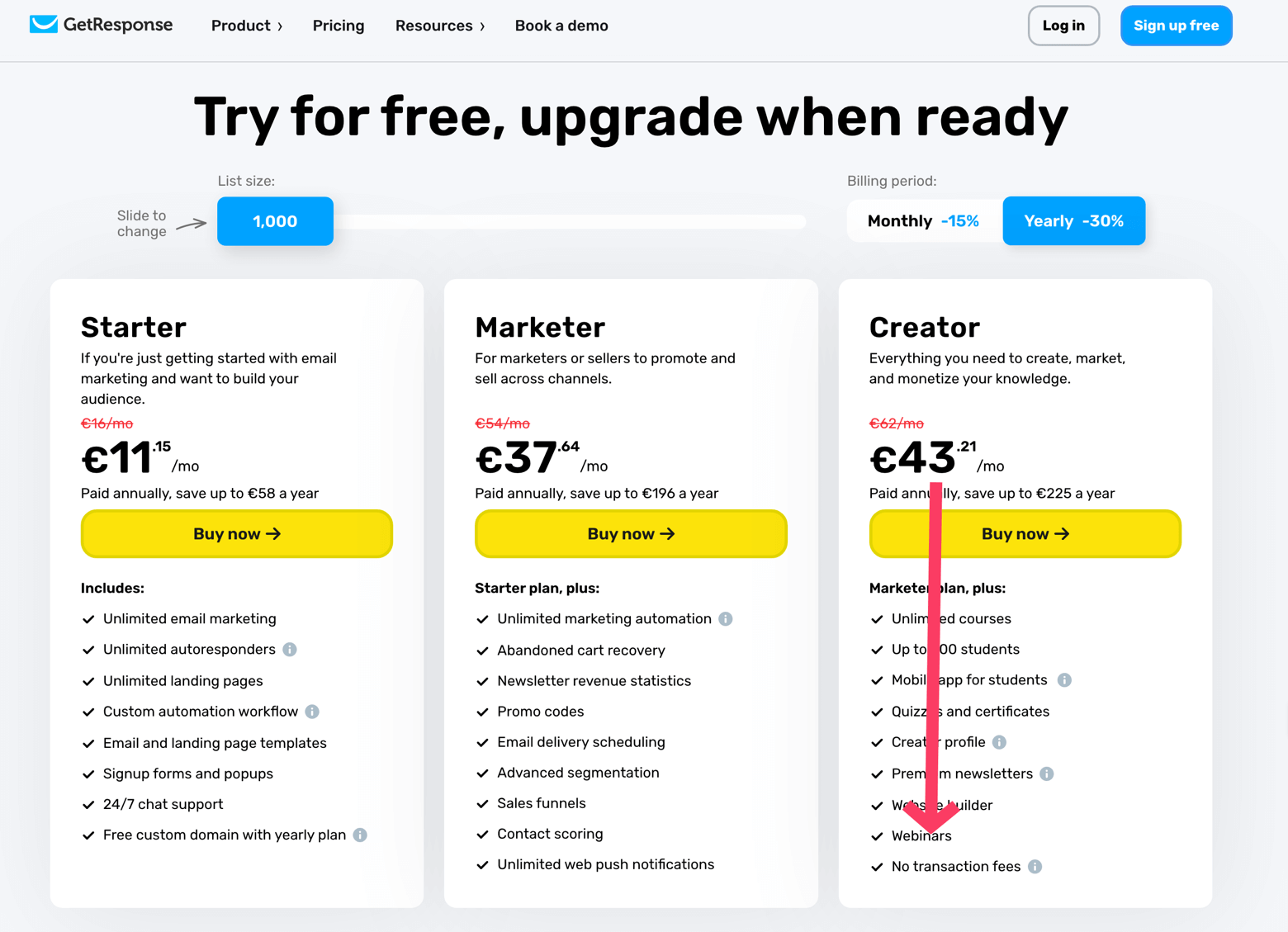 GetResponse top tier plans