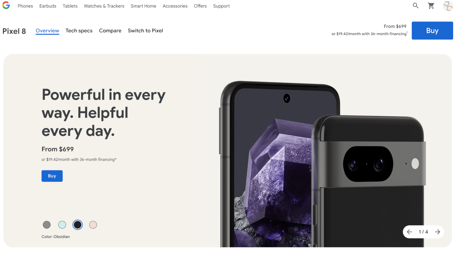 Google Pixel product landing page