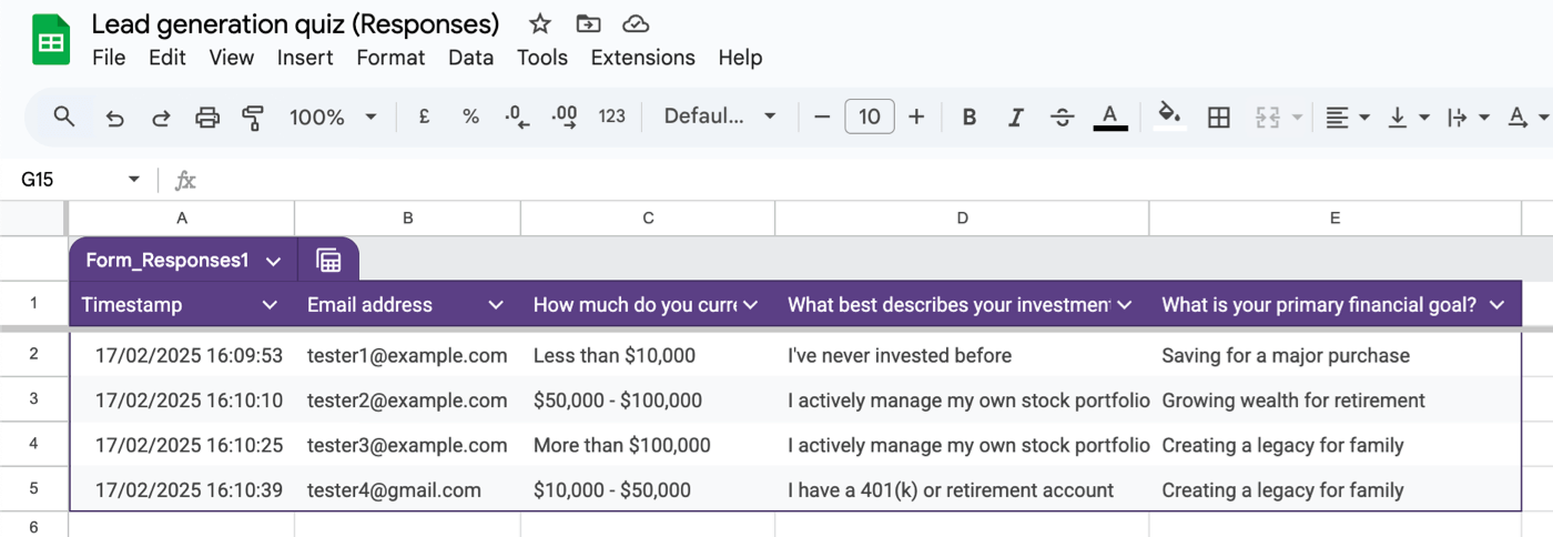 Google Sheets integration in Google Forms