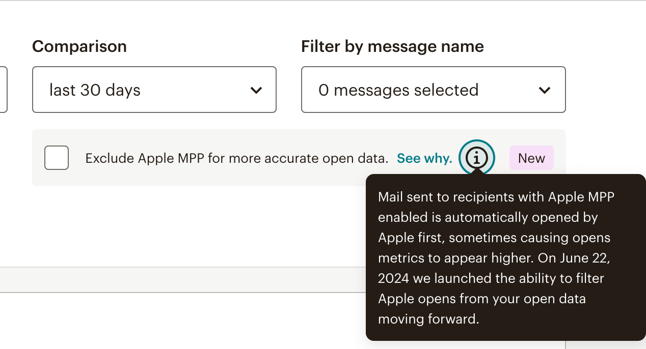 mailchimp - exclude apple mpp checkbox
