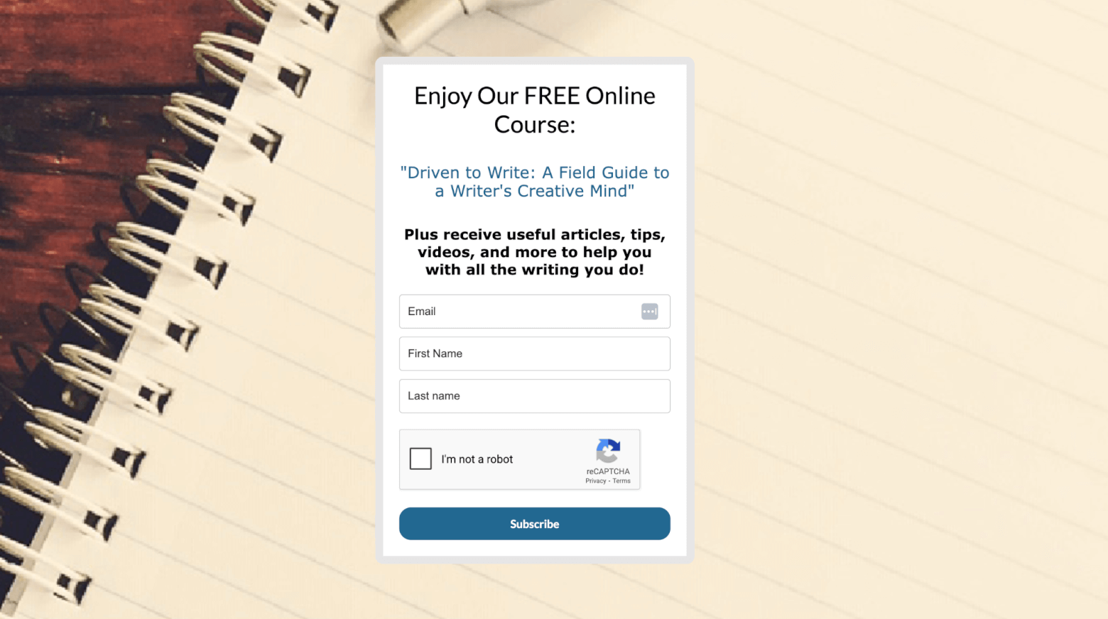 One Lit Place squeeze page