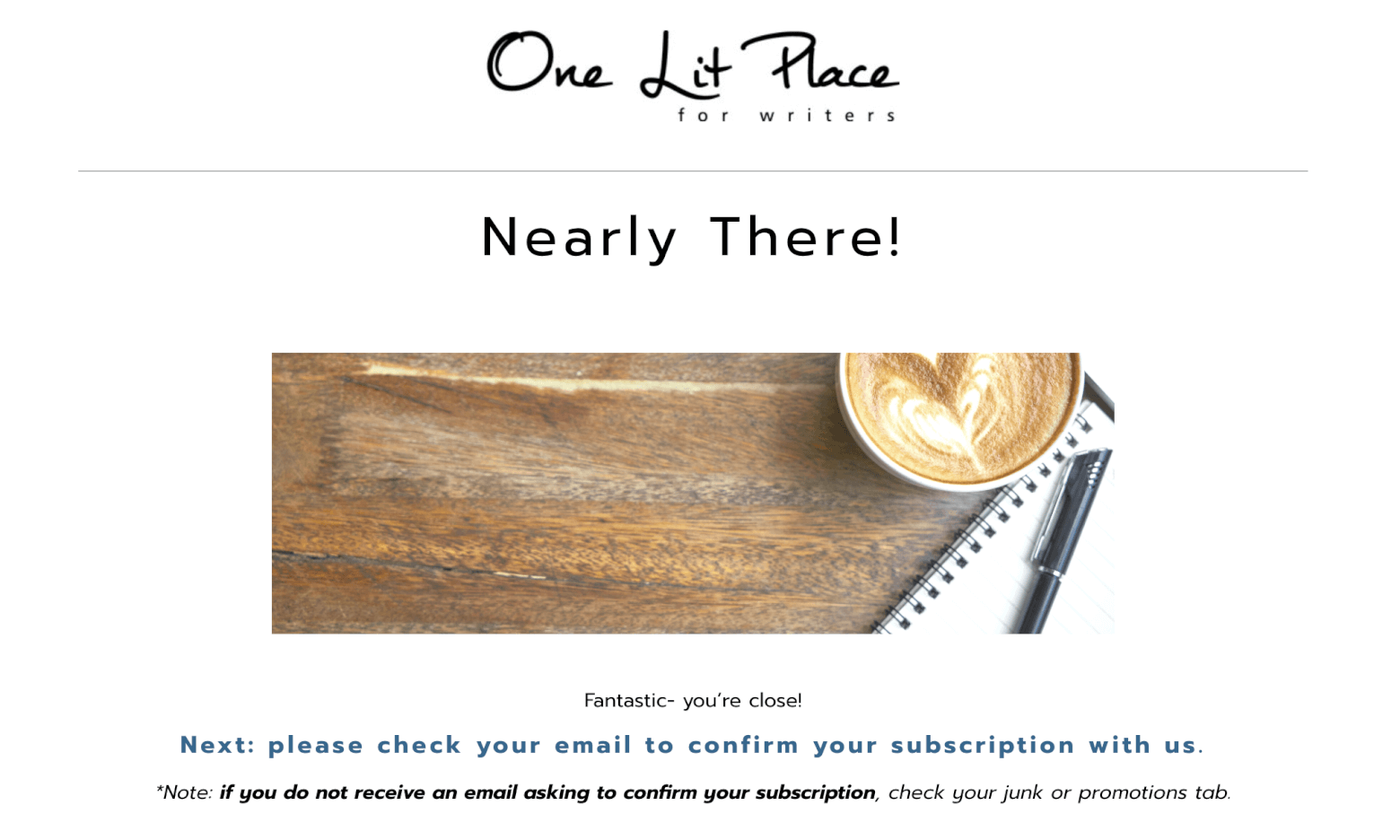 One Lit Place Thank You landing page