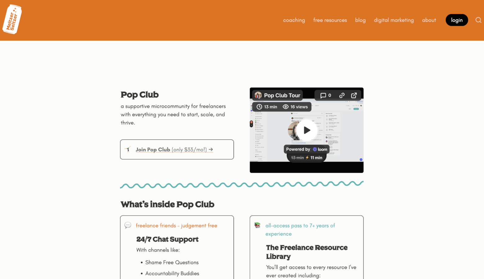 Pop Club sales landing page