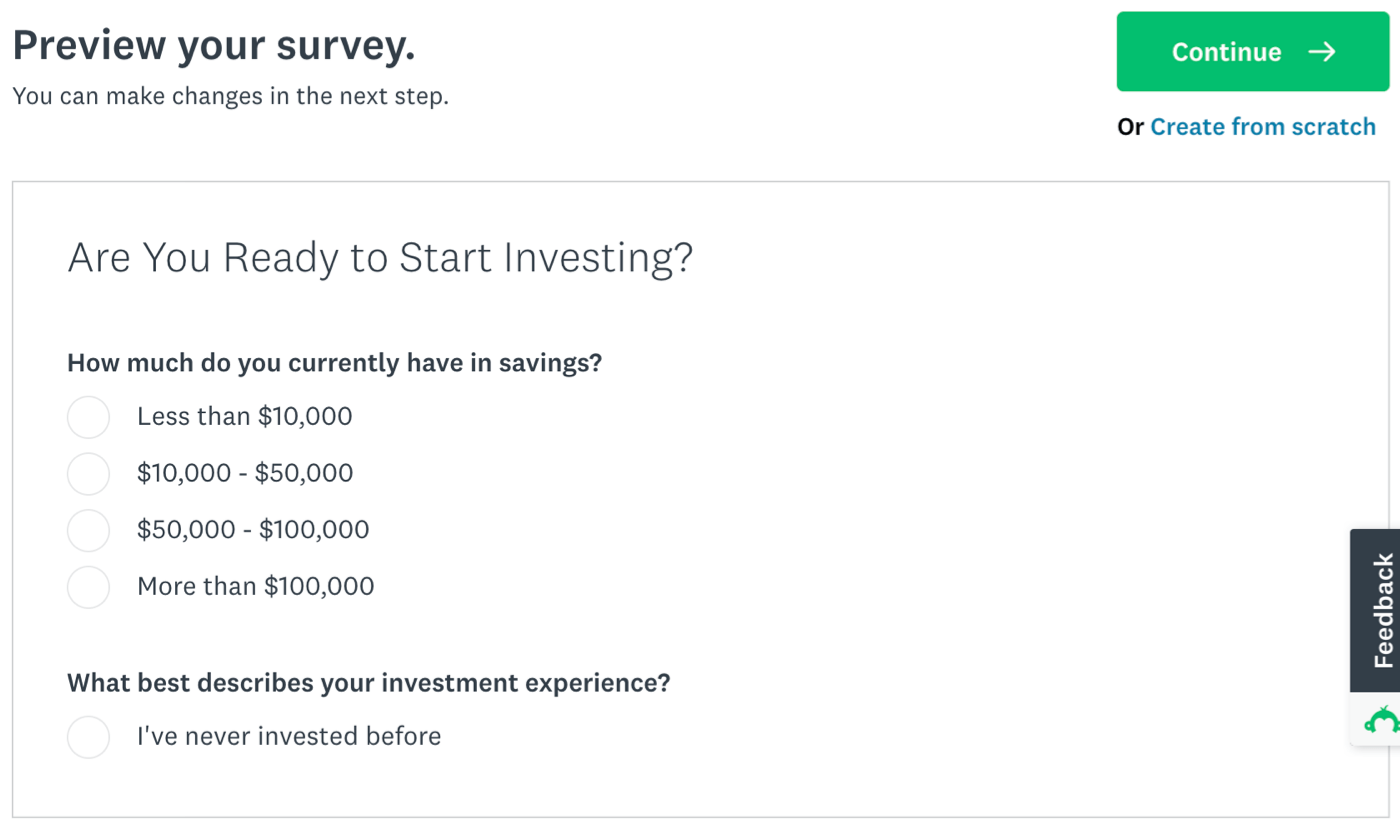 Quiz built with AI in SurveyMonkey