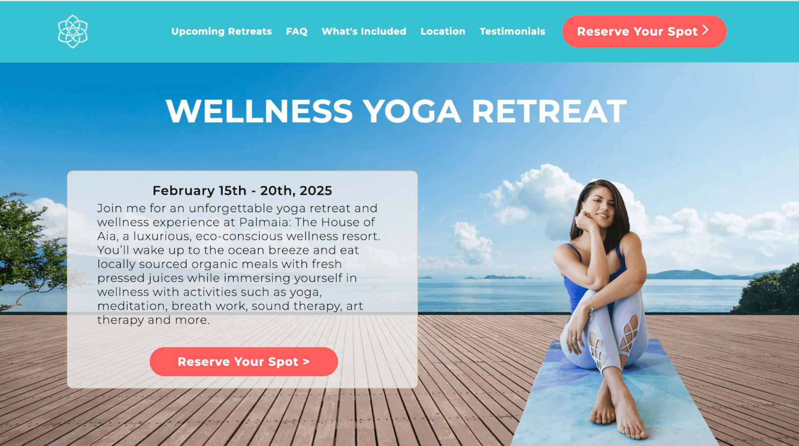 Sarah Beth Yoga retreat sales landing page