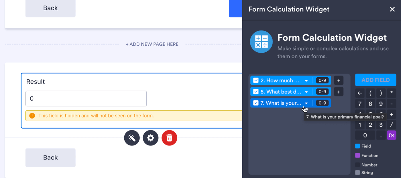Setting up calculations for quiz scores in Jotform