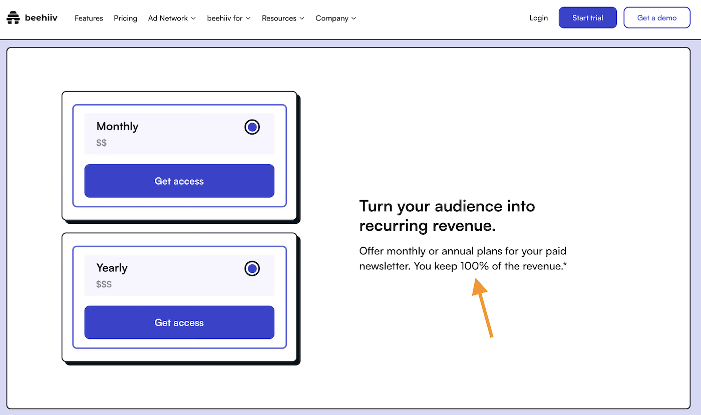 beehiiv no platform fees