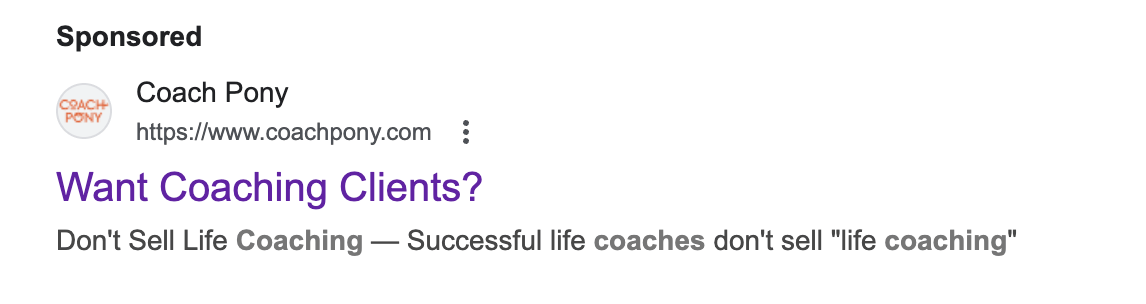 Coach Pony's Ad for "business coaches in Los Angeles”