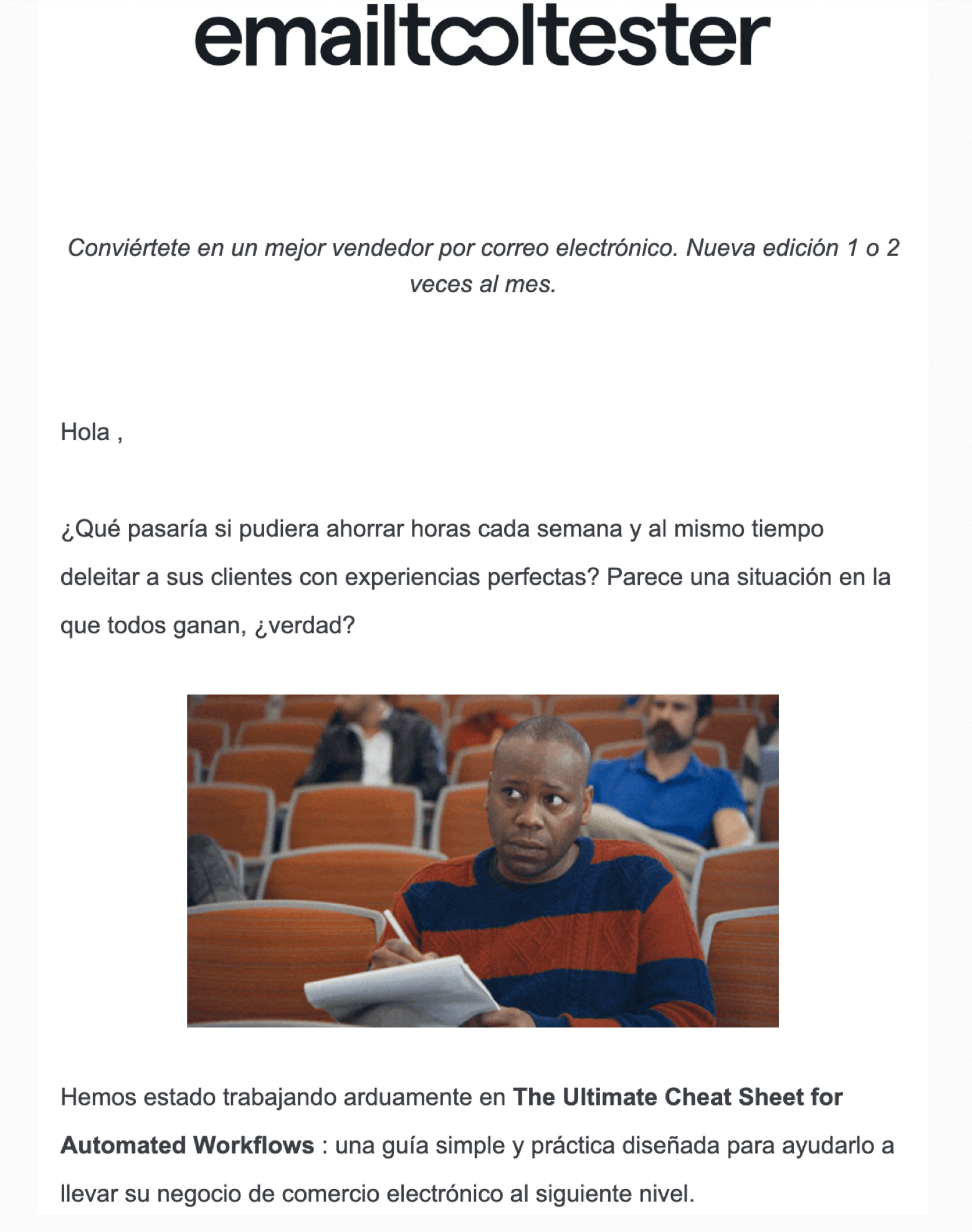 Ejemplo de correo de maduración de leads de EmailTooltester