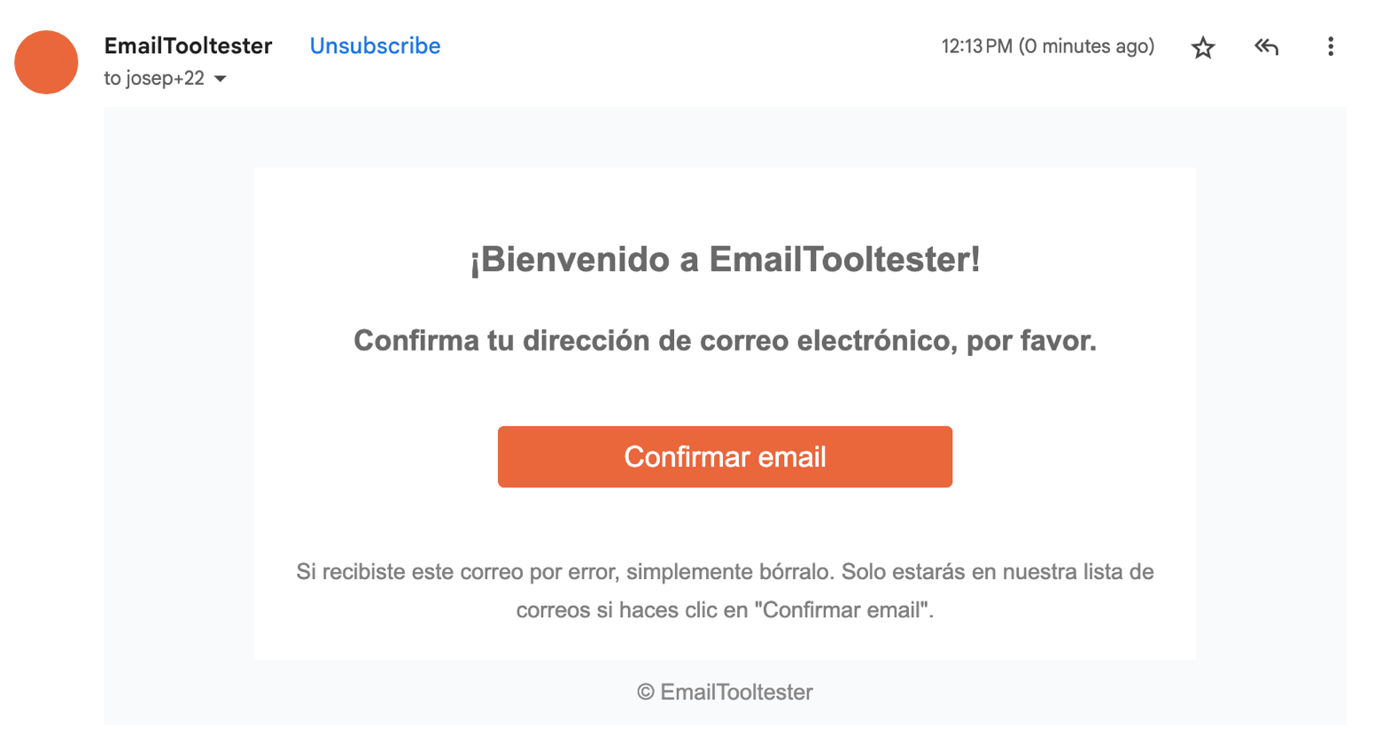 Ejemplo de email transaccional de EmailTooltester.com