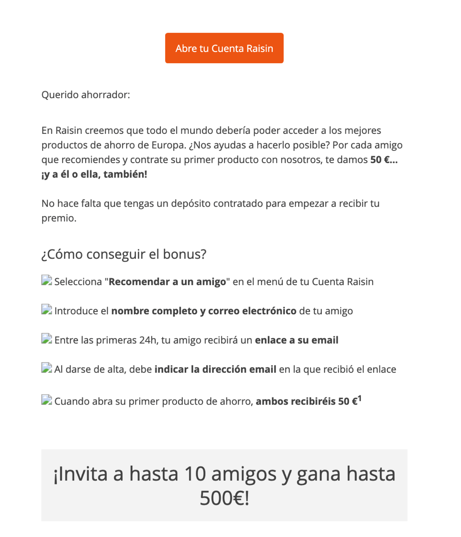 Email de referidos de Raisin