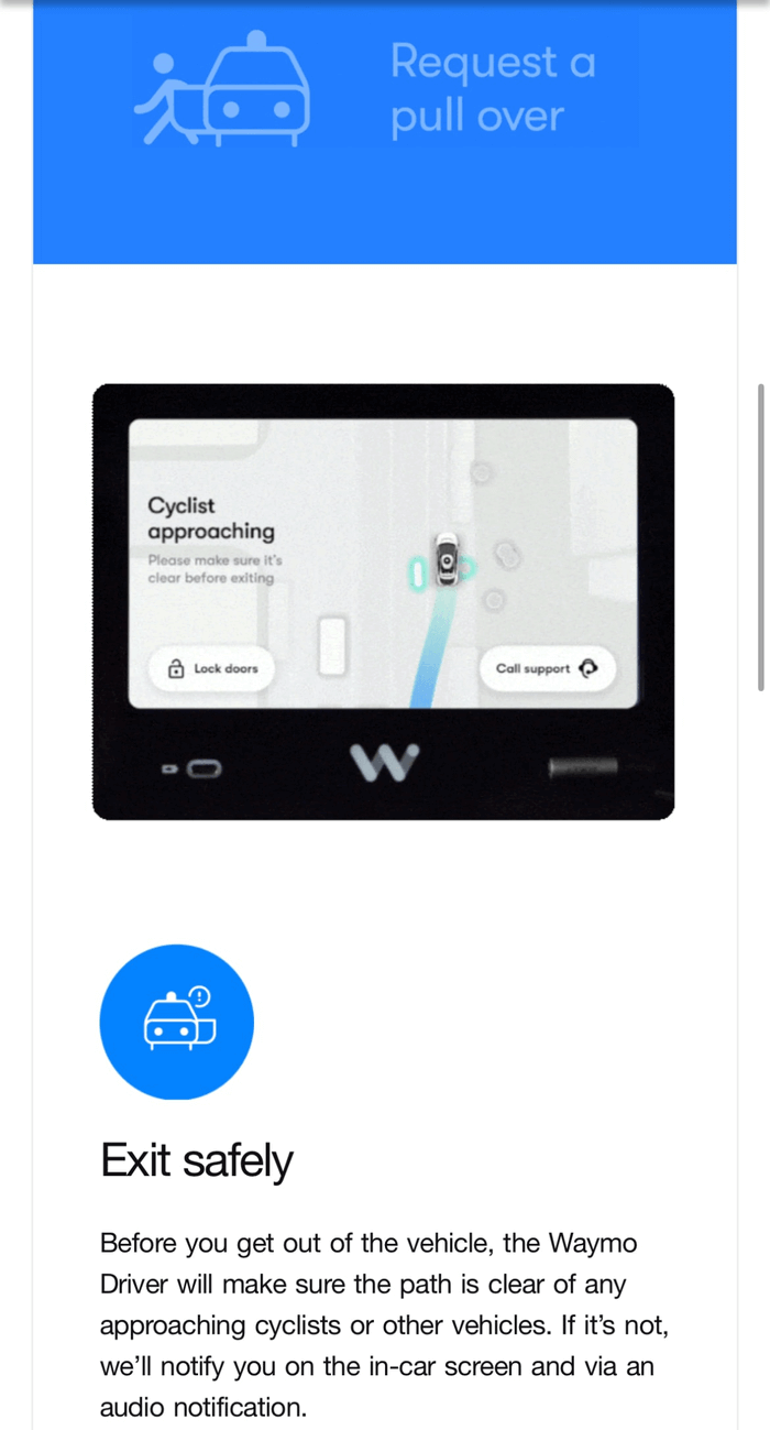 Mobile Version der Waymo-E-Mail, bei der die Bilder aufgrund des begrenzten horizontalen Platzes oberhalb des Texts angeordnet sind