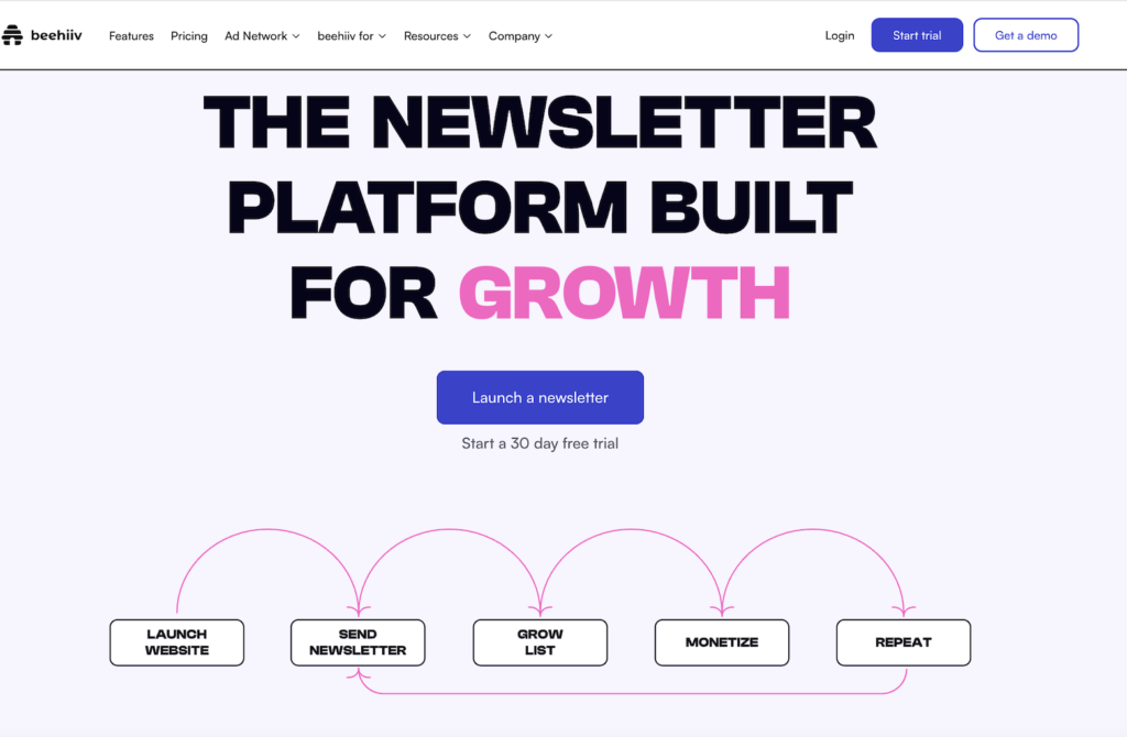 newsletter tool beehiiv homepage