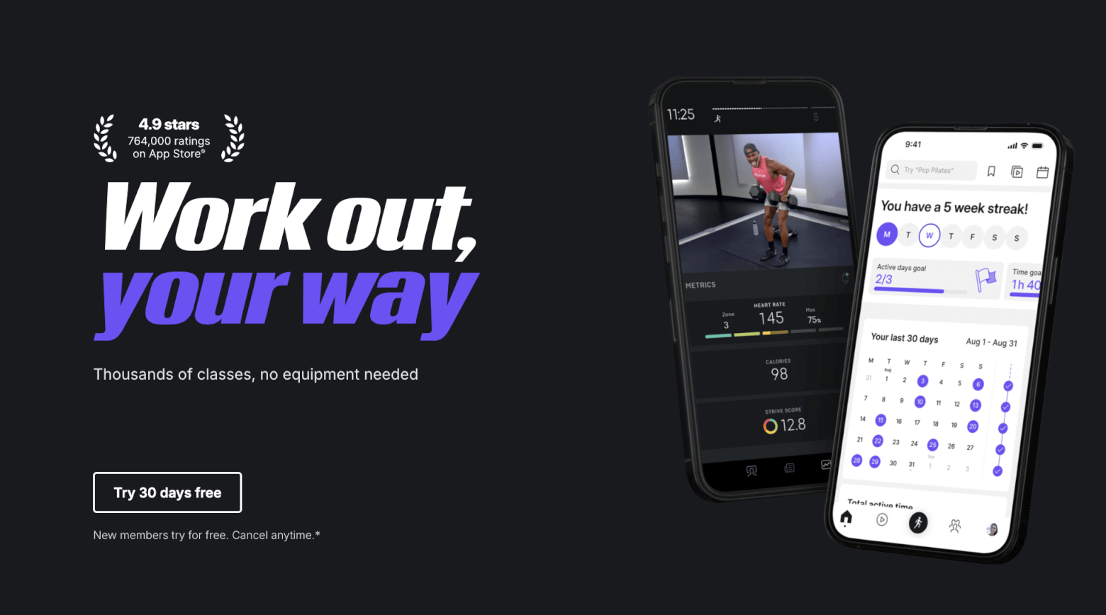 Peloton landing page - hero section