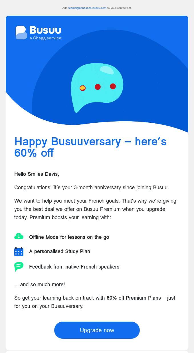 Bussu's re-engagement email