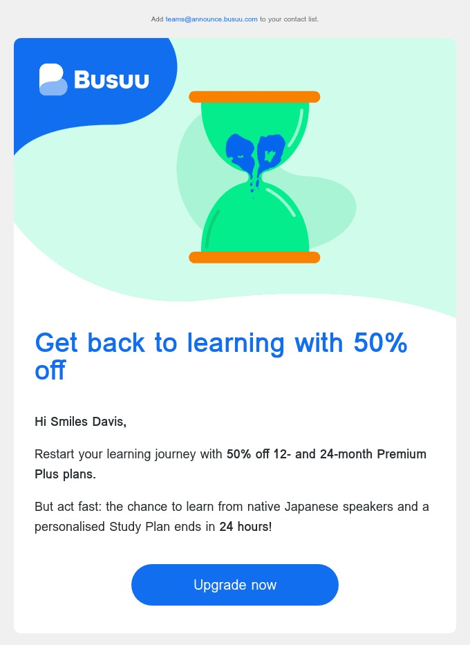Busuu re-engagement email