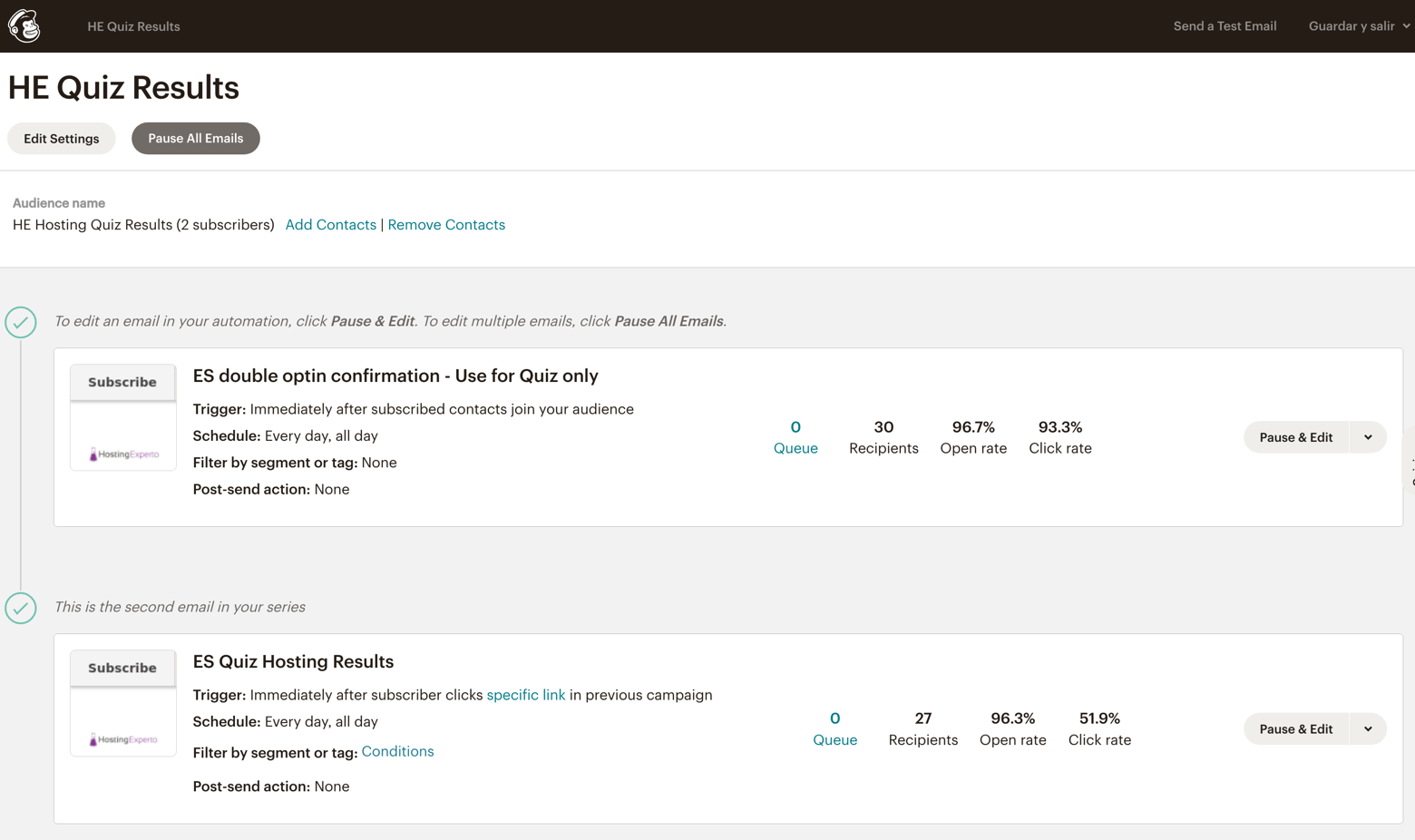 Ejemplo autorespondedor de Mailchimp