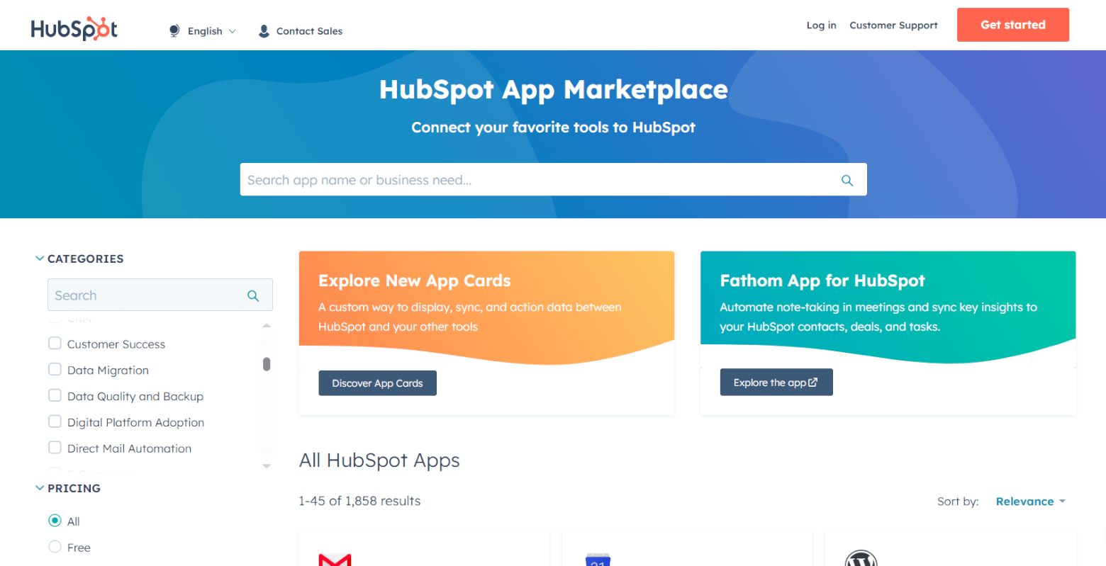 HubSpot app marketplace