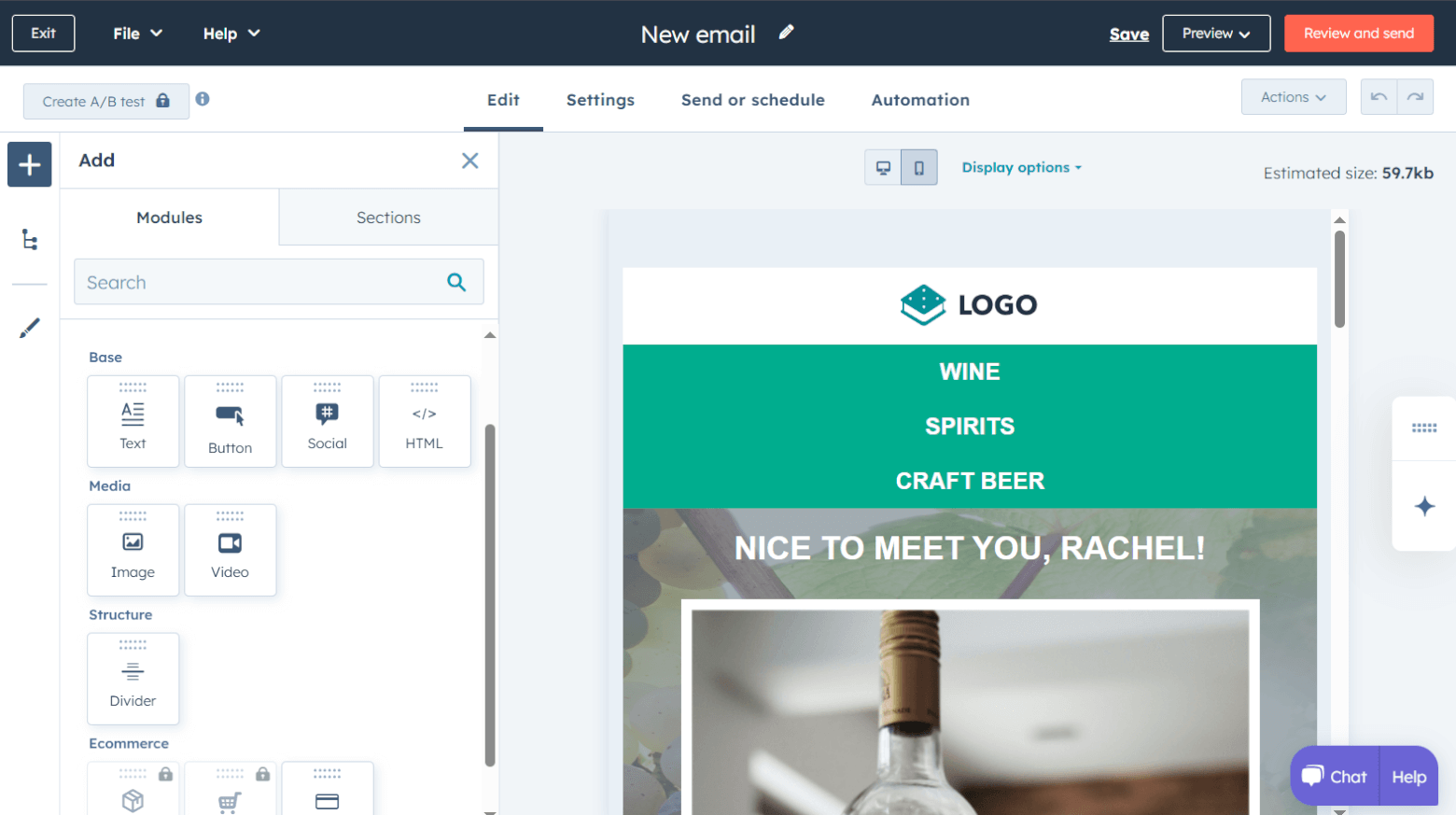 HubSpot CRM email builder
