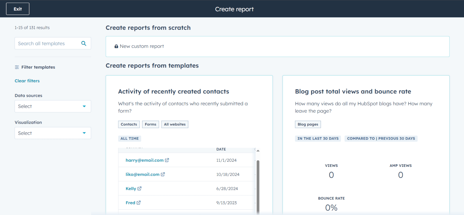HubSpot CRM report builder
