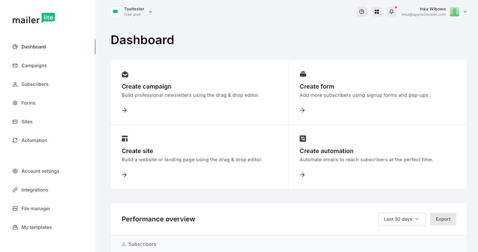 mailerlite dashboard