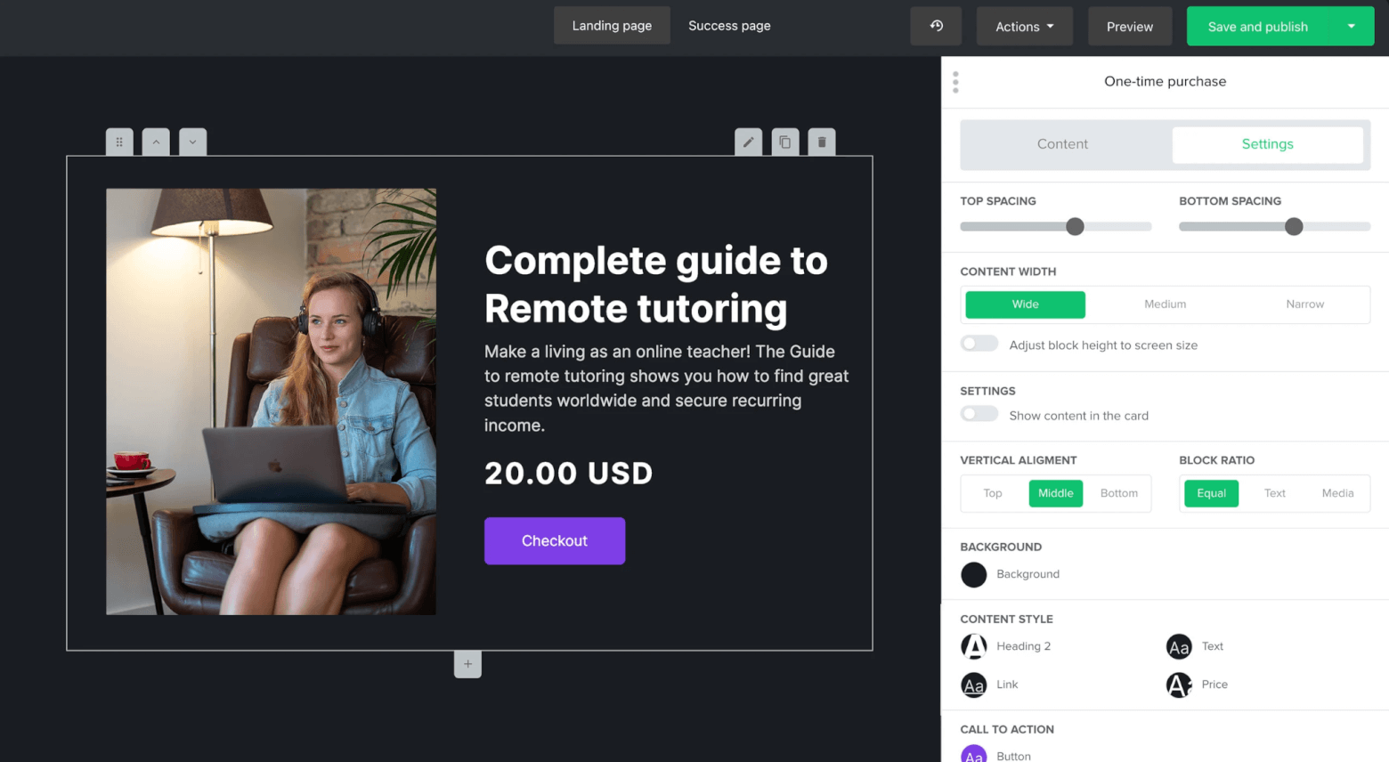 mailerlite landing page for selling digital product