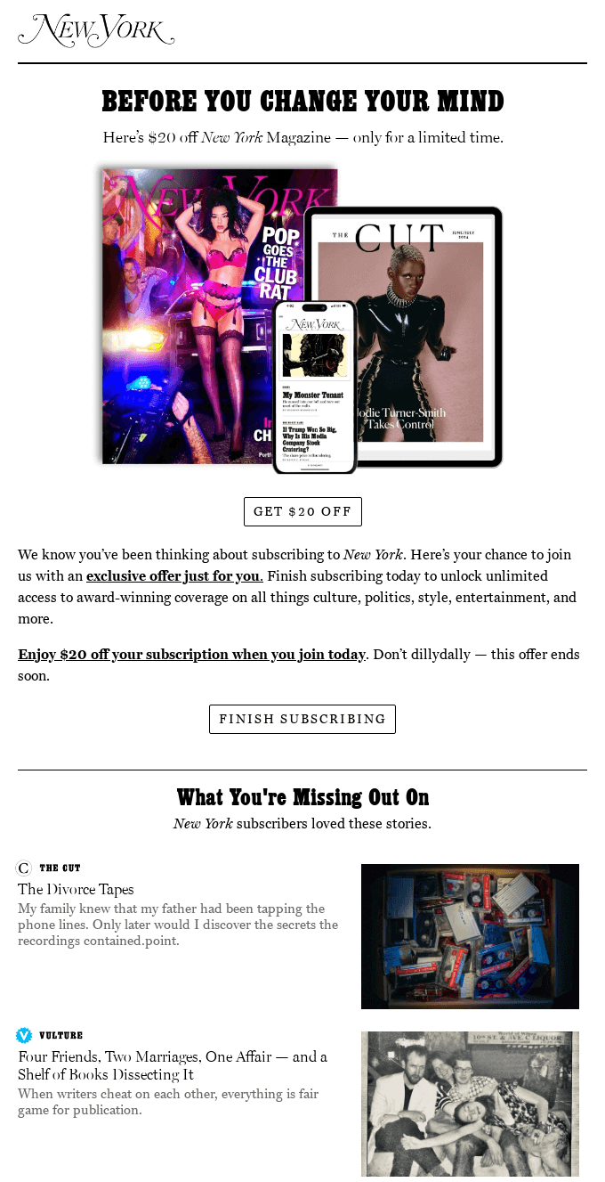 New Yorker re-engagement email 