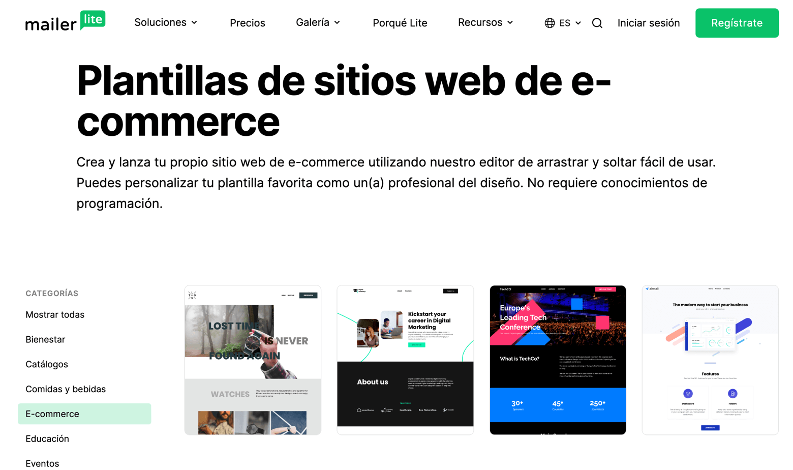 Plantillas ecommerce para MailerLite