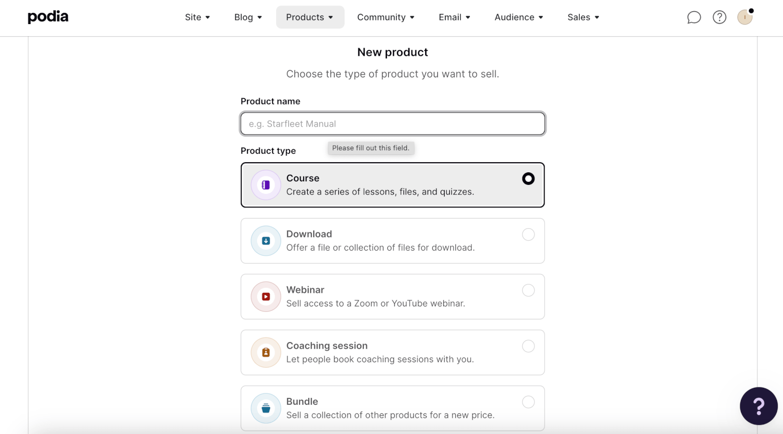 podia product options