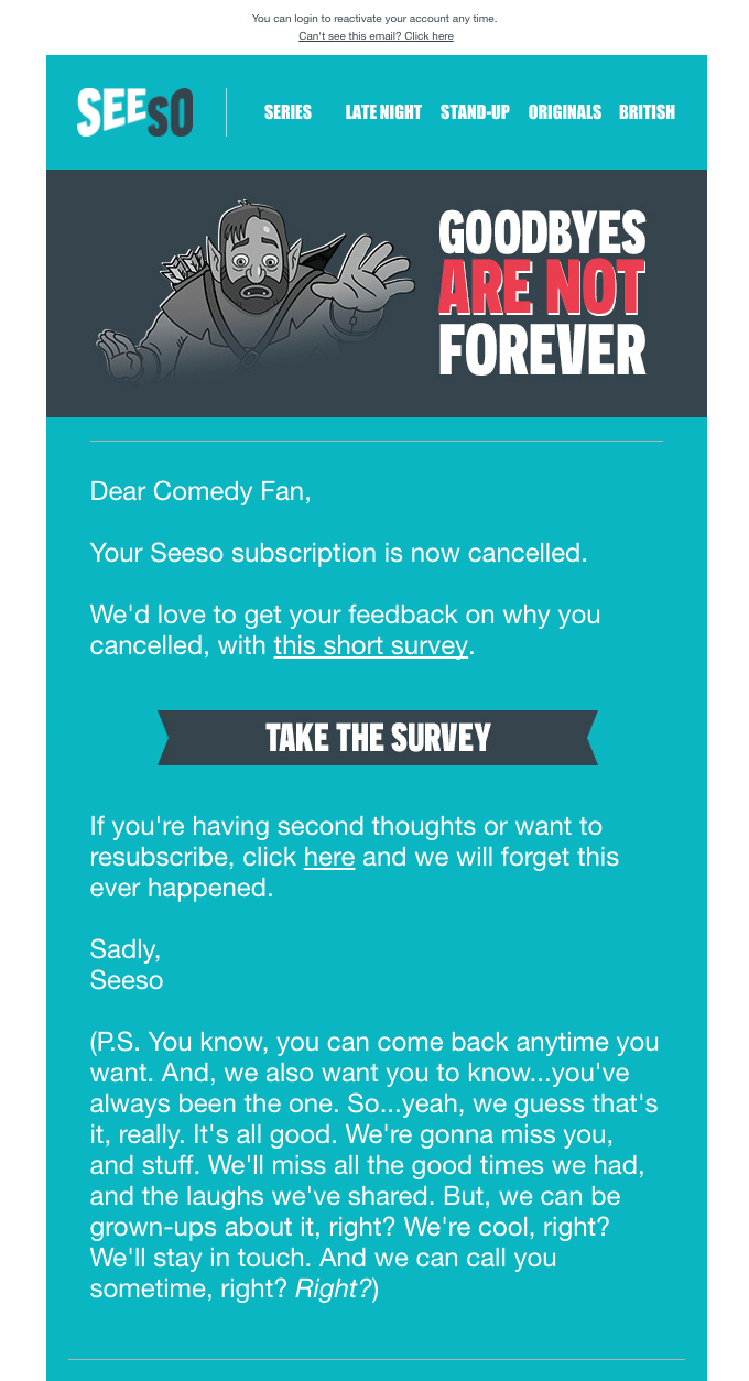 Seeso re-engagement email 
