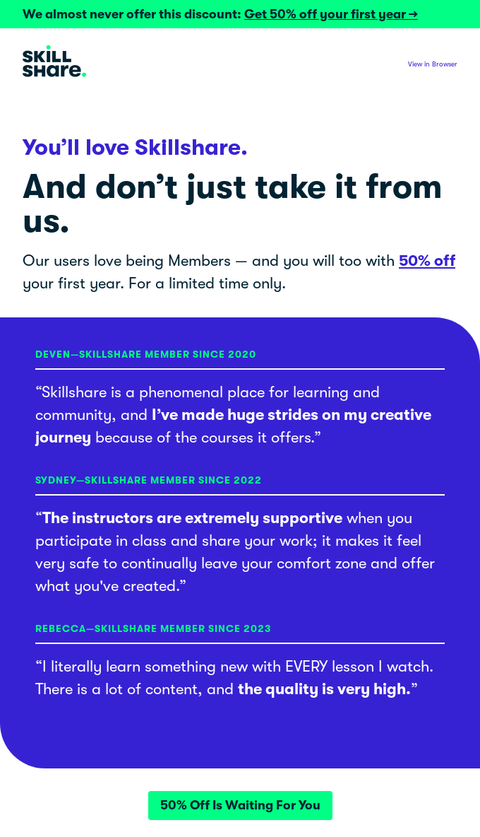 Skillshare re-engagement email