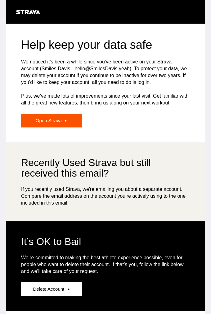 Strava re-engagement email