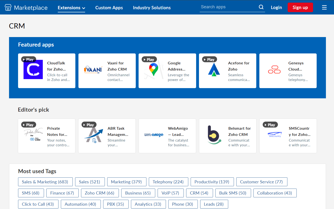 Zoho CRM app marketplace
