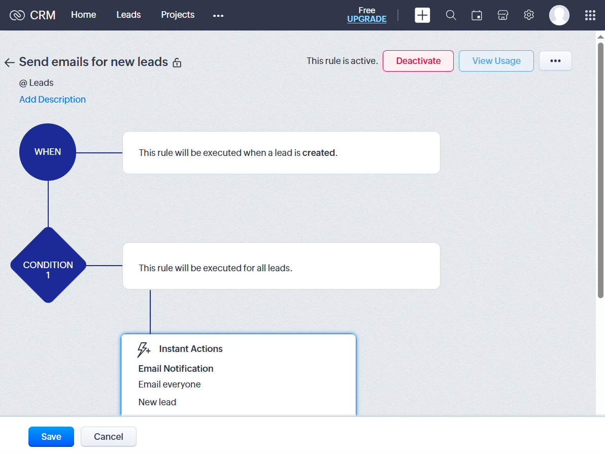 Zoho CRM workflow rule setup