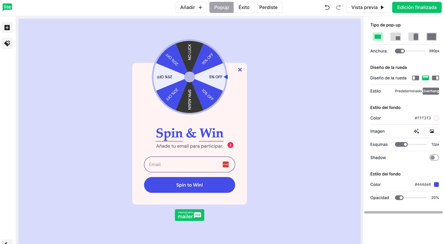 Creador de formularios con MailerLite