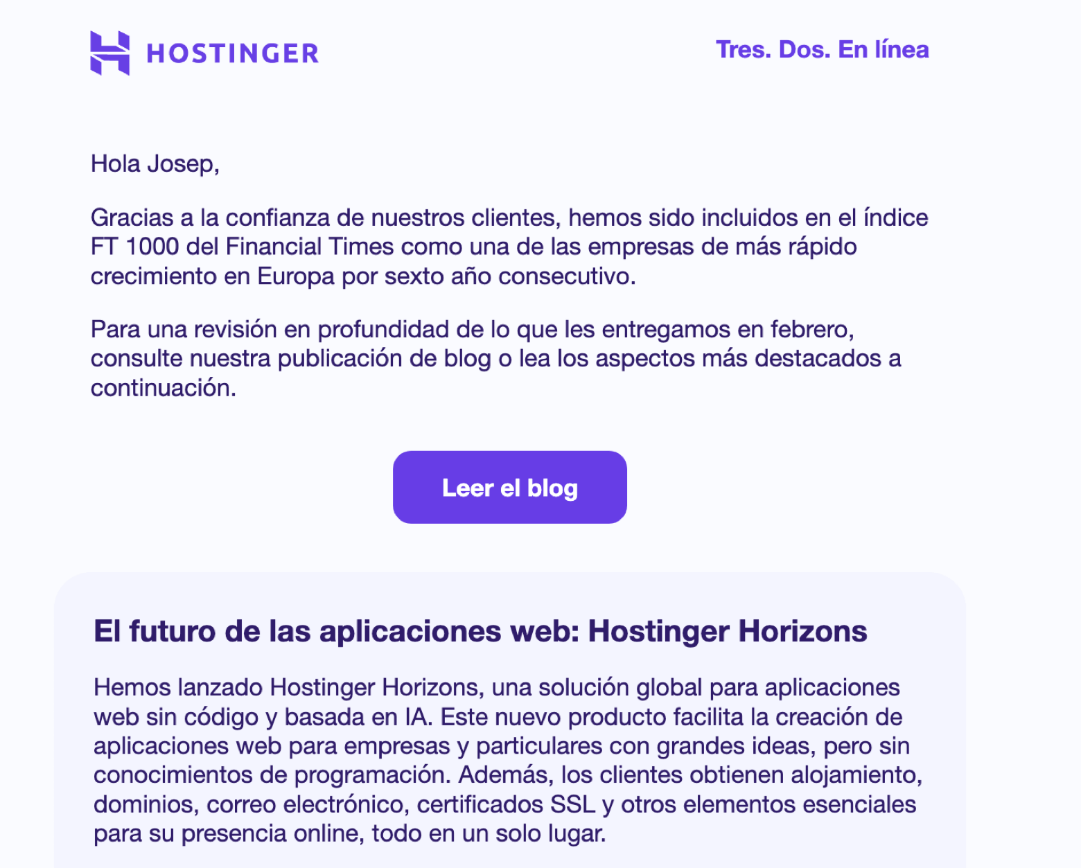 Ejemplo de personalización en un email