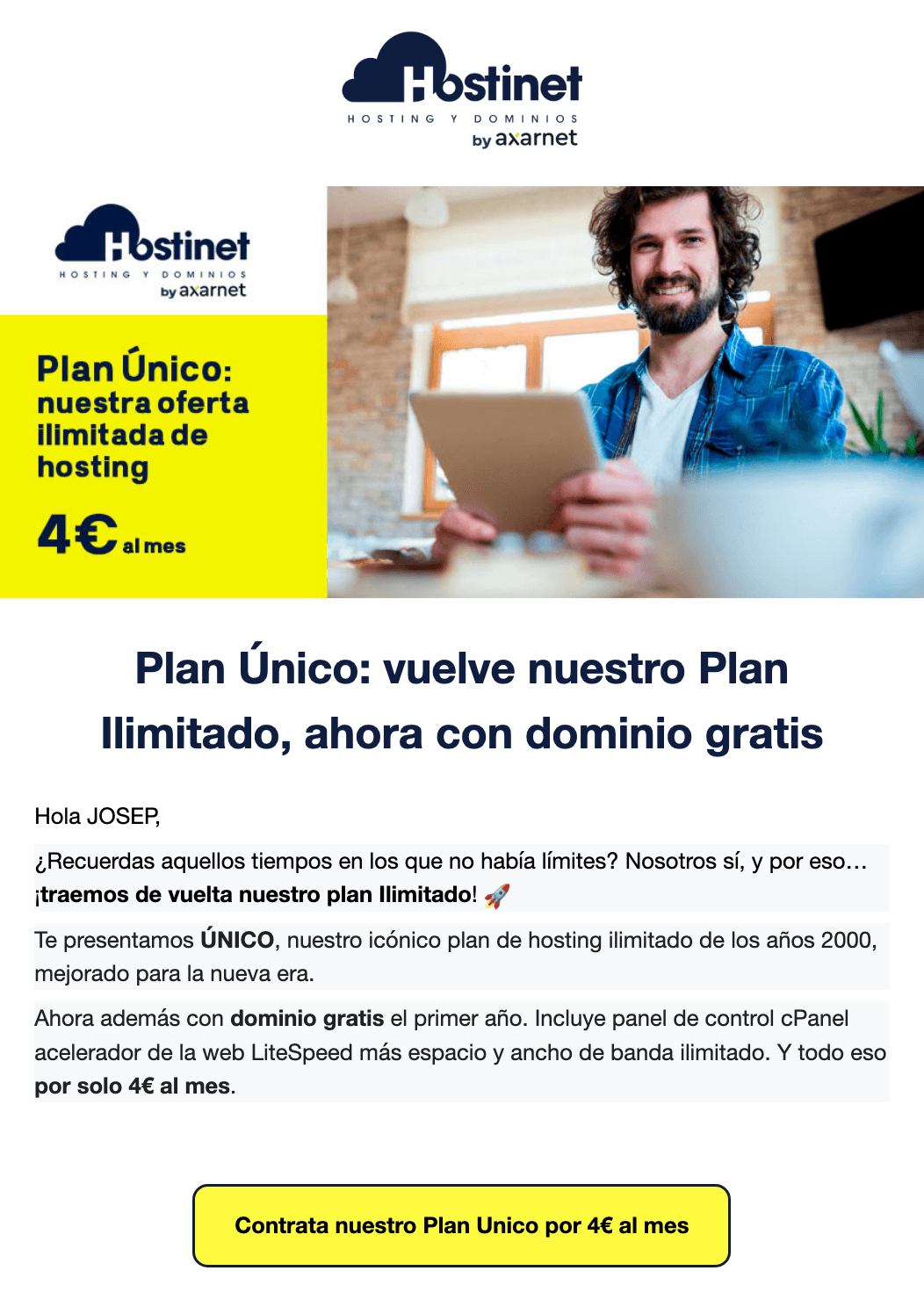 Ejemplo newsletter de Hostinet