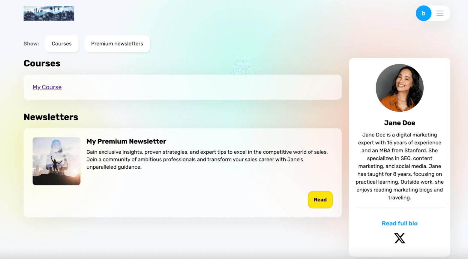 GetResponse lets you set up a creator profile where you can sell premium newsletter subscriptions, memberships, and online courses