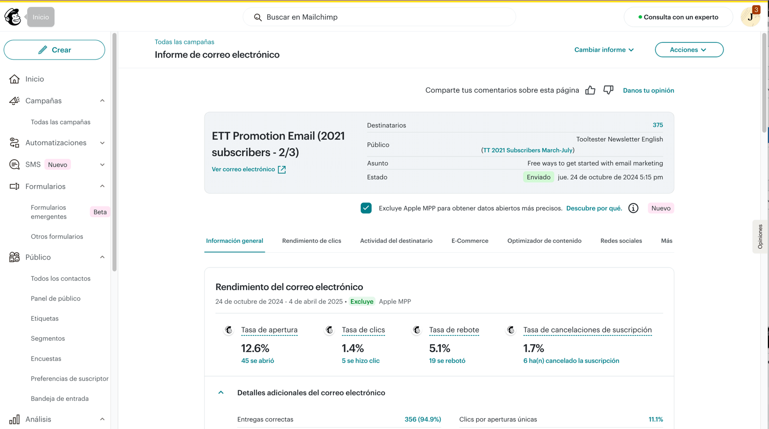 Informes de Mailchimp